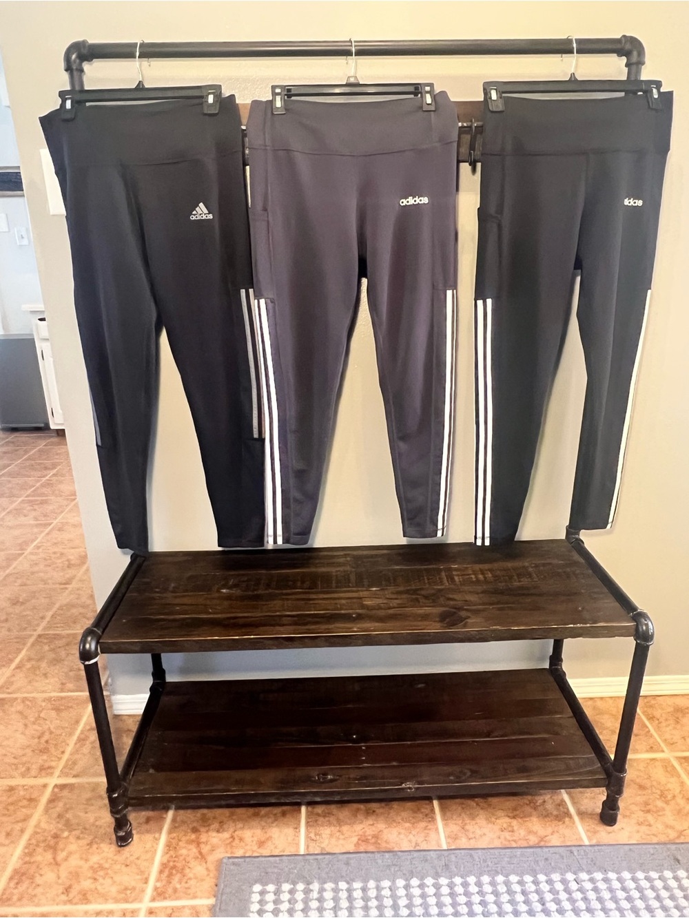 adidas Black Leggings Set with White Three-Stripes